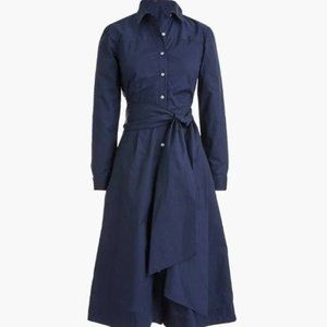 Navy Blue Cotton Poplin J.Crew Tie Waist Shirt Dress.